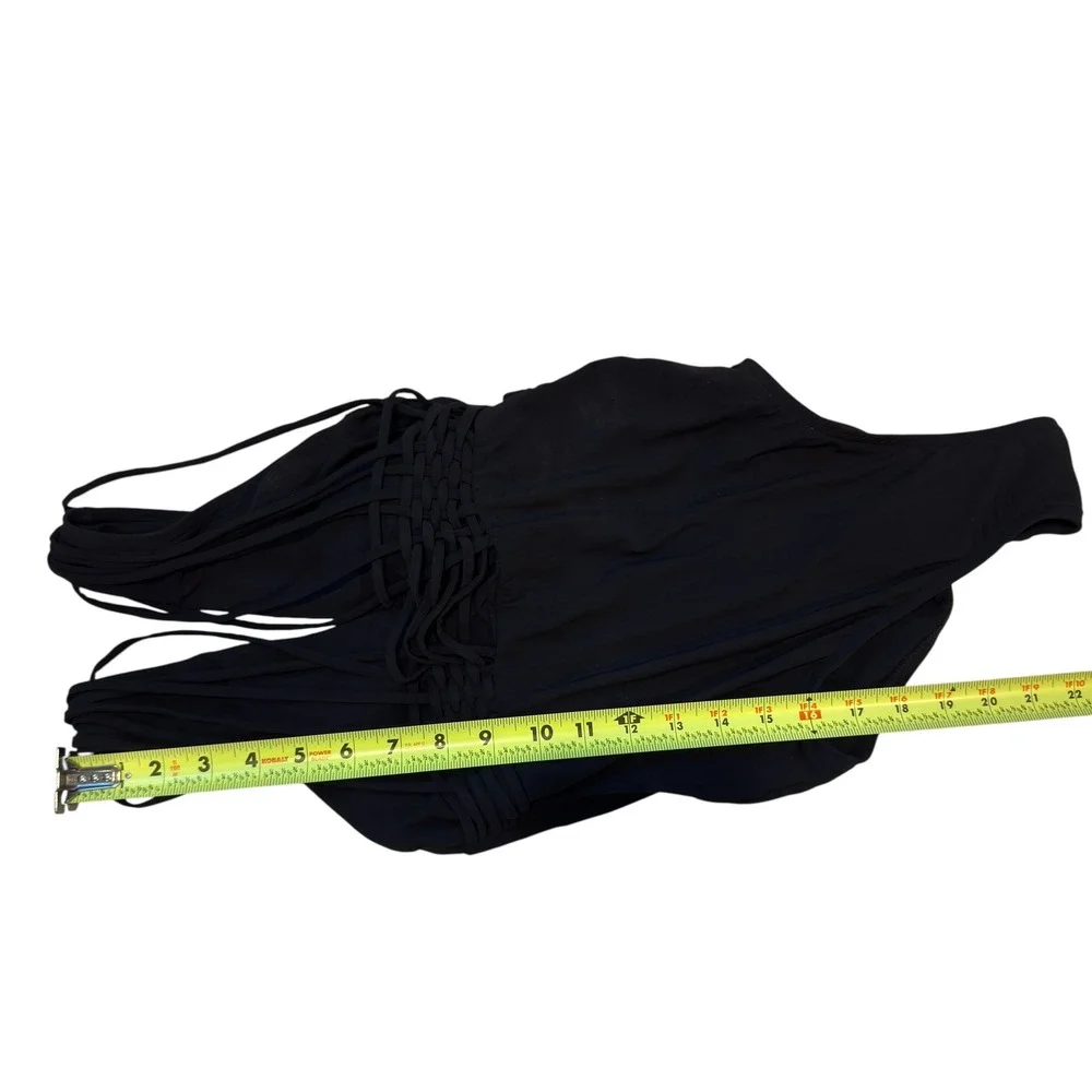 Badgley Mischka Black One Piece Swimsuit Plunge Braided Straps Size‎ 6